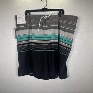 Goodfellow & Co Board Shorts XXL Striped Gray Black Teal 4-Way Stretch